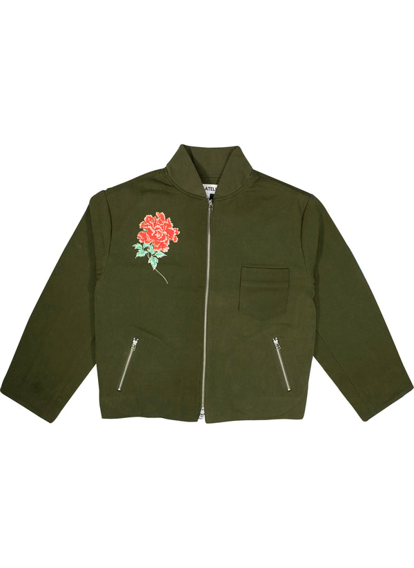Flower Blouson Jacket in Olive