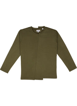 Olive Asymmetrical Knitted Shirt